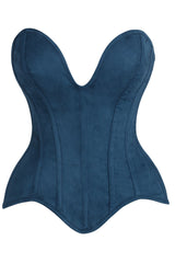 Daisy Corsets Top Drawer Steel Boned Blue Suede Deep Plunge Overbust Corset Top