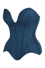 Daisy Corsets Top Drawer Steel Boned Blue Suede Deep Plunge Overbust Corset Top
