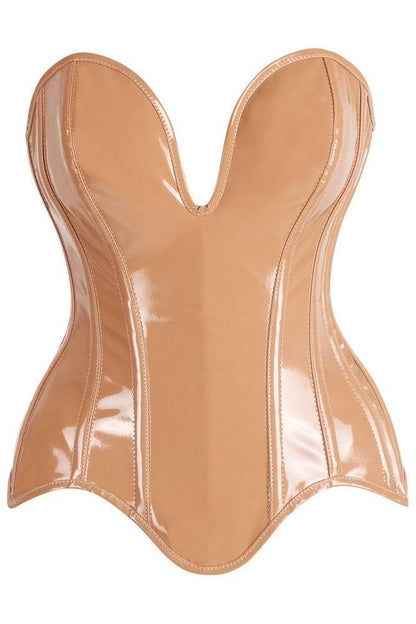 Top Drawer Steel Boned Caramel Patent Plunge Neckline Overbust Corset - Daisy Corsets