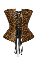 Daisy Corsets Top Drawer Steel Boned Cheetah Print PVC Curvy Cut Overbust Corset