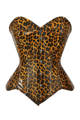 Daisy Corsets Top Drawer Steel Boned Cheetah Print PVC Curvy Cut Overbust Corset