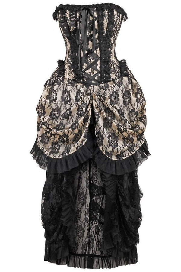 Daisy Corsets LIMITED EDITION Top Drawer Steel Boned Cream w/Black Lace Bustle Corset Dress