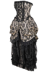 Top Drawer Steel Boned Cream w/Black Lace Bustle Corset Dress - Daisy Corsets