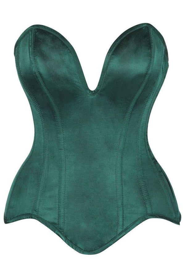 Daisy Corsets Top Drawer Steel Boned Dark Green Satin Plunge Neckline Overbust Corset