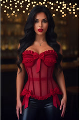 Daisy Corsets Top Drawer Steel Boned Dark Red Mesh & Velvet Underwire Bustier Corset