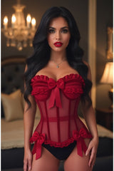 Daisy Corsets Top Drawer Steel Boned Dark Red Mesh & Velvet Underwire Bustier Corset