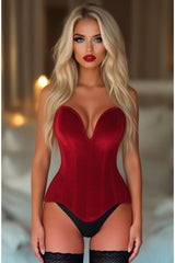 Daisy Corsets Top Drawer Steel Boned Dark Red Velvet Plunge Neckline Overbust Corset