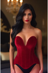 Daisy Corsets Top Drawer Steel Boned Dark Red Velvet Plunge Neckline Overbust Corset