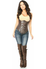 Top Drawer Steel Boned Distressed Faux Leather Underbust Corset Top - Daisy Corsets