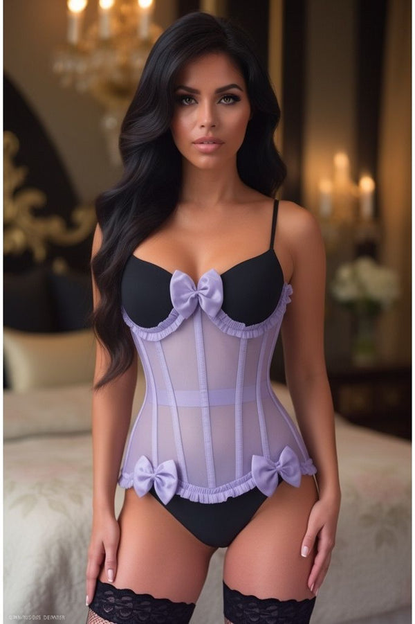 Daisy Corsets LIMITED EDITION Top Drawer Steel Boned Lavender Mesh Underwire Burlesque Underbust Corset Cincher