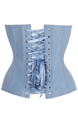 Daisy Corsets Top Drawer Steel Boned Light Blue Denim Plunge Neckline Overbust Corset