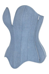 Daisy Corsets Top Drawer Steel Boned Light Blue Denim Plunge Neckline Overbust Corset