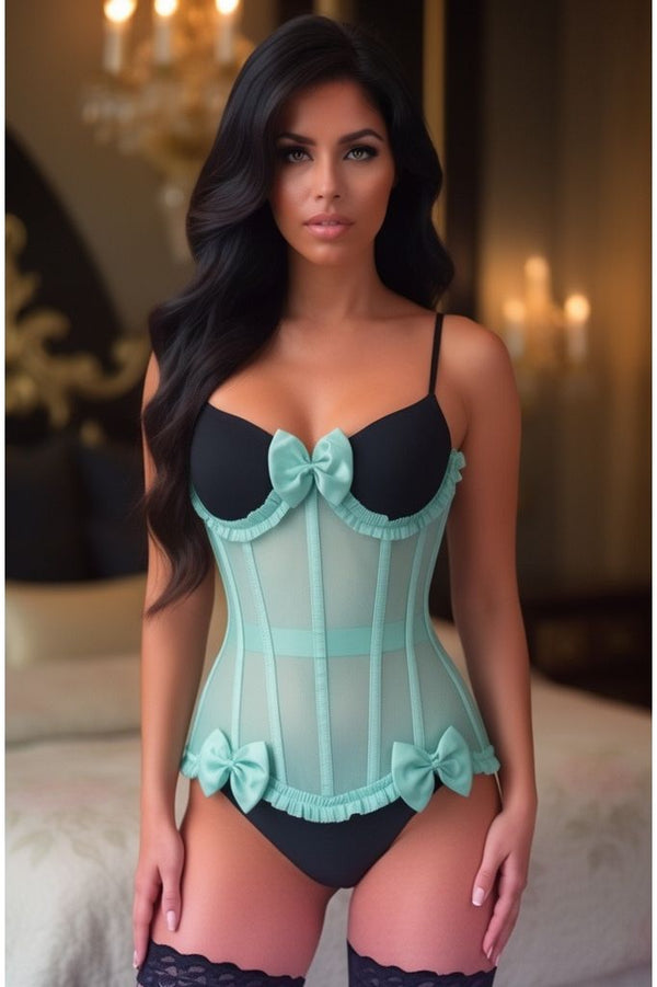 Daisy Corsets LIMITED EDITION Top Drawer Steel Boned Mint Green Mesh Underwire Burlesque Underbust Corset Cincher