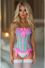 Daisy Corsets Top Drawer Steel Boned Mint/Pink Mesh Underwire Bustier Corset