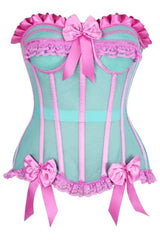 Daisy Corsets Top Drawer Steel Boned Mint/Pink Mesh Underwire Bustier Corset