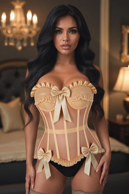Top Drawer Steel Boned Nude Mesh Underwire Bustier Corset - Daisy Corsets