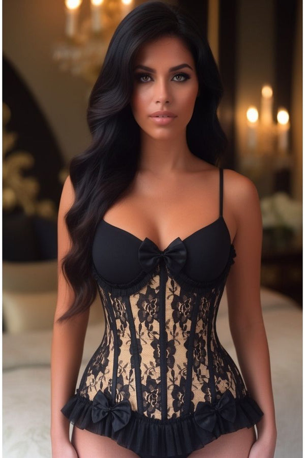 Daisy Corsets LIMITED EDITION Top Drawer Steel Boned Nude/Black Lace Underwire Burlesque Underbust Corset Cincher
