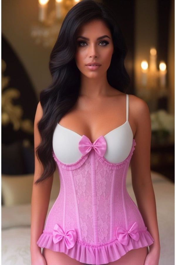Daisy Corsets LIMITED EDITION Top Drawer Steel Boned Pink Lace Underwire Burlesque Underbust Corset Cincher