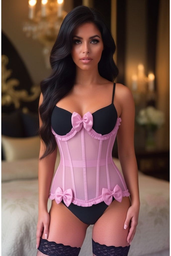 Daisy Corsets LIMITED EDITION Top Drawer Steel Boned Pink Mesh Underwire Burlesque Underbust Corset Cincher