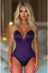Daisy Corsets Top Drawer Steel Boned Plum Satin Plunge Neckline Overbust Corset