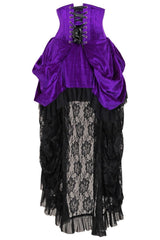 Top Drawer Steel Boned Purple Velvet Victorian Bustle Underbust Corset Dress - Daisy Corsets