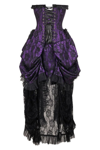 Top Drawer Steel Boned Purple w/Black Lace Bustle Corset Dress - Daisy Corsets