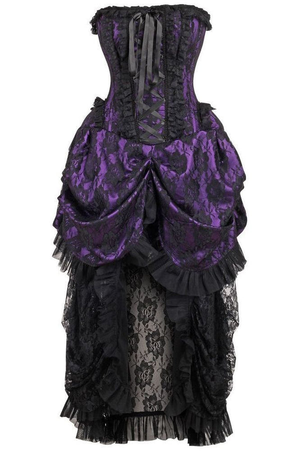 Daisy Corsets LIMITED EDITION Top Drawer Steel Boned Purple w/Black Lace Bustle Corset Dress