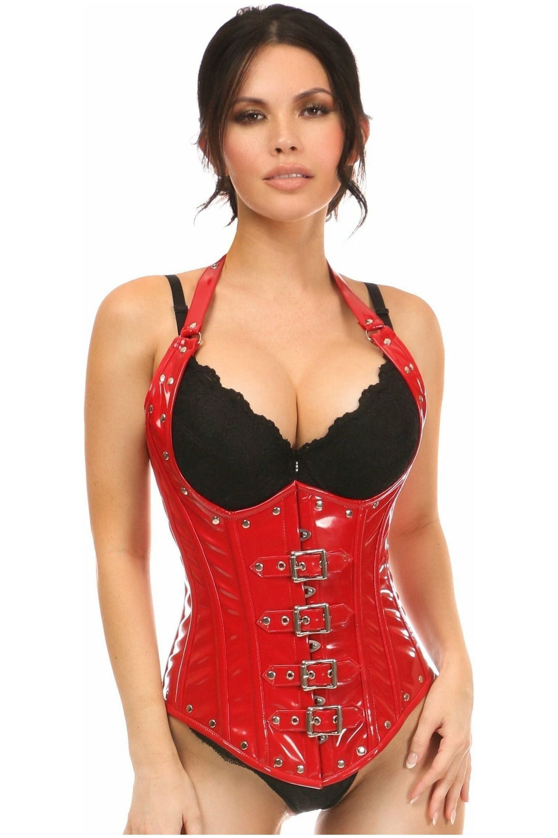Daisy Top Drawer Steel Boned Red Patent PVC Vinyl Underbust Corset