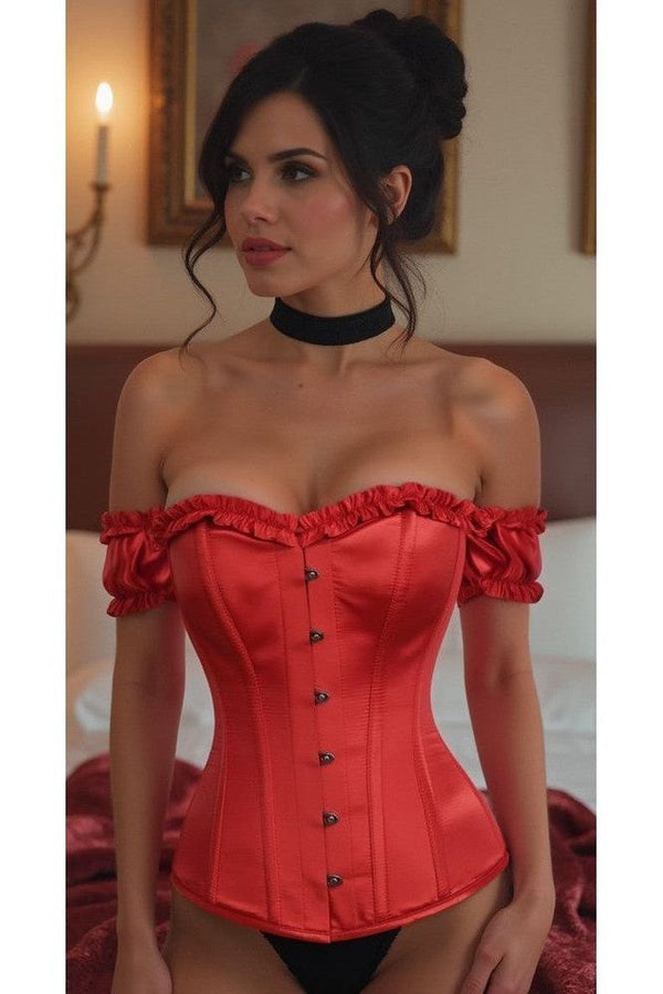 Daisy Corsets LIMITED EDITION Top Drawer Steel Boned Red Satin Overbust Corset w/Sleeves
