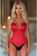 Daisy Corsets Top Drawer Steel Boned Red Satin Plunge Neckline Overbust Corset
