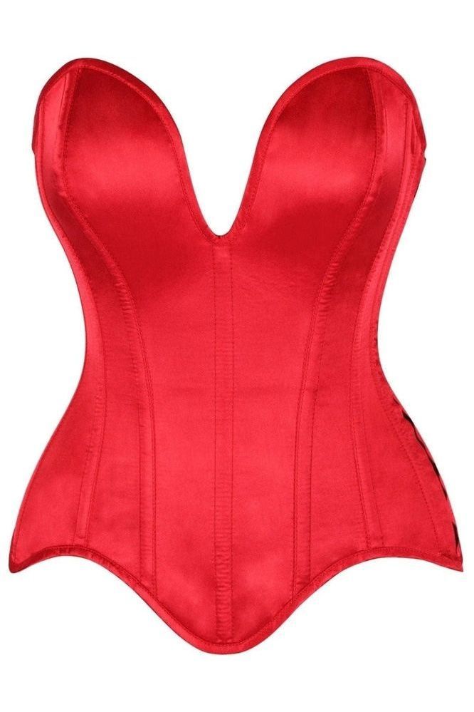 Daisy Corsets Top Drawer Steel Boned Red Satin Plunge Neckline Overbust Corset