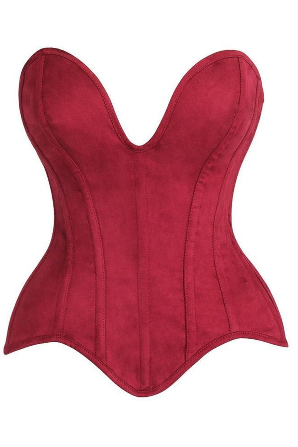 Daisy Corsets Top Drawer Steel Boned Red Suede Deep Plunge Overbust Corset Top