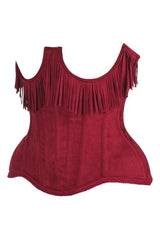 Daisy Top Drawer Steel Boned Red Suede Underwire Underbust Corset Cincher w/ Fringe