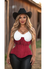 Daisy Top Drawer Steel Boned Red Suede Underwire Underbust Corset Cincher w/ Fringe