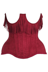 Daisy Top Drawer Steel Boned Red Suede Underwire Underbust Corset Cincher w/ Fringe
