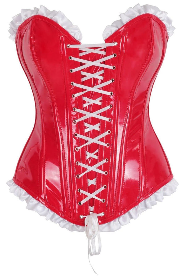 Daisy Corsets Top Drawer Steel Boned Red Vinyl PVC Patent Lace-Up Corset Top