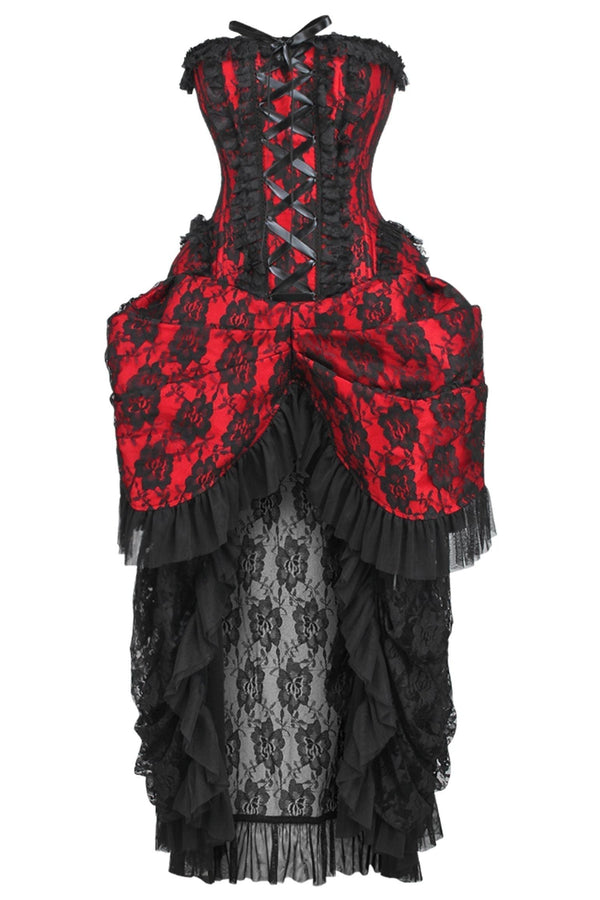 Daisy Corsets LIMITED EDITION Top Drawer Steel Boned Red w/Black Lace Bustle Corset Dress