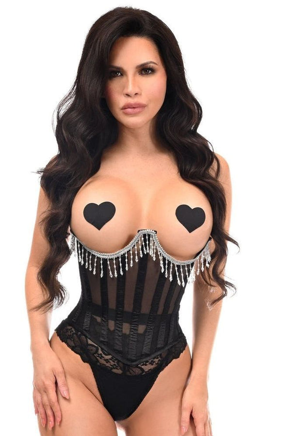 Daisy Corsets LIMITED EDITION Top Drawer Steel Boned Sheer Underwire Waist Cincher w/Fringe