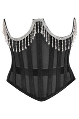 Top Drawer Steel Boned Sheer Underwire Waist Cincher w/Fringe - Daisy Corsets