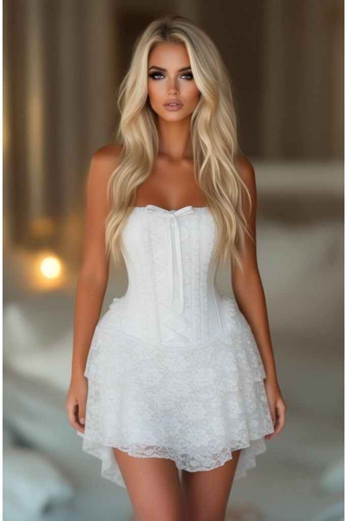 Daisy Corsets Top Drawer Steel Boned Strapless White Lace Victorian Corset Dress