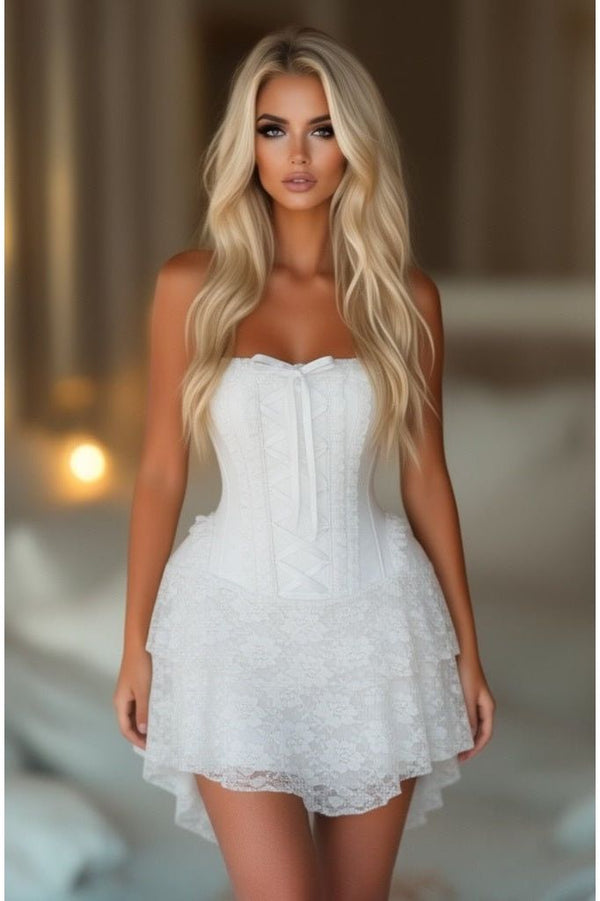 Daisy Corsets Top Drawer Steel Boned Strapless White Lace Victorian Corset Dress