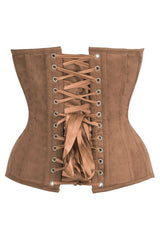 Daisy Corsets Top Drawer Steel Boned Tan Suede Deep Plunge Overbust Corset Top