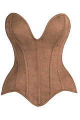 Daisy Corsets Top Drawer Steel Boned Tan Suede Deep Plunge Overbust Corset Top