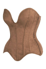 Daisy Corsets Top Drawer Steel Boned Tan Suede Deep Plunge Overbust Corset Top