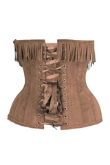 Daisy Corsets Top Drawer Steel Boned Tan Suede Underwire Underbust Corset Cincher w/Fringe