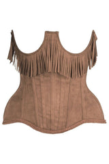 Daisy Corsets Top Drawer Steel Boned Tan Suede Underwire Underbust Corset Cincher w/Fringe