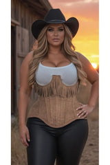 Daisy Corsets Top Drawer Steel Boned Tan Suede Underwire Underbust Corset Cincher w/Fringe