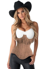 Daisy Corsets Top Drawer Steel Boned Tan Suede Underwire Underbust Corset Cincher w/Fringe
