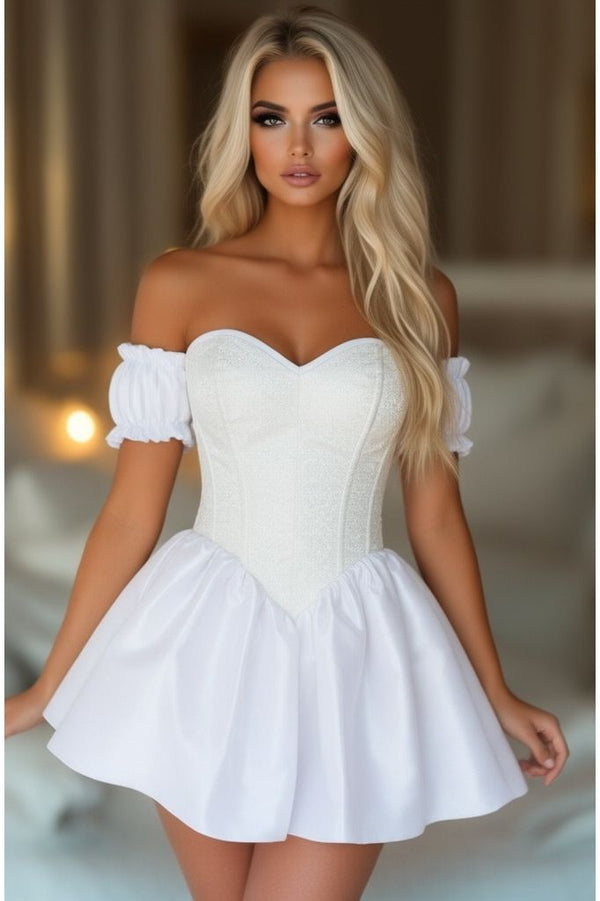 Daisy Corsets Top Drawer Steel Boned White Brocade & Taffeta Corset Dress