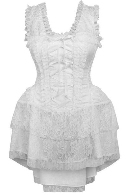 Top Drawer Steel Boned White Lace Victorian Corset Dress - Daisy Corsets